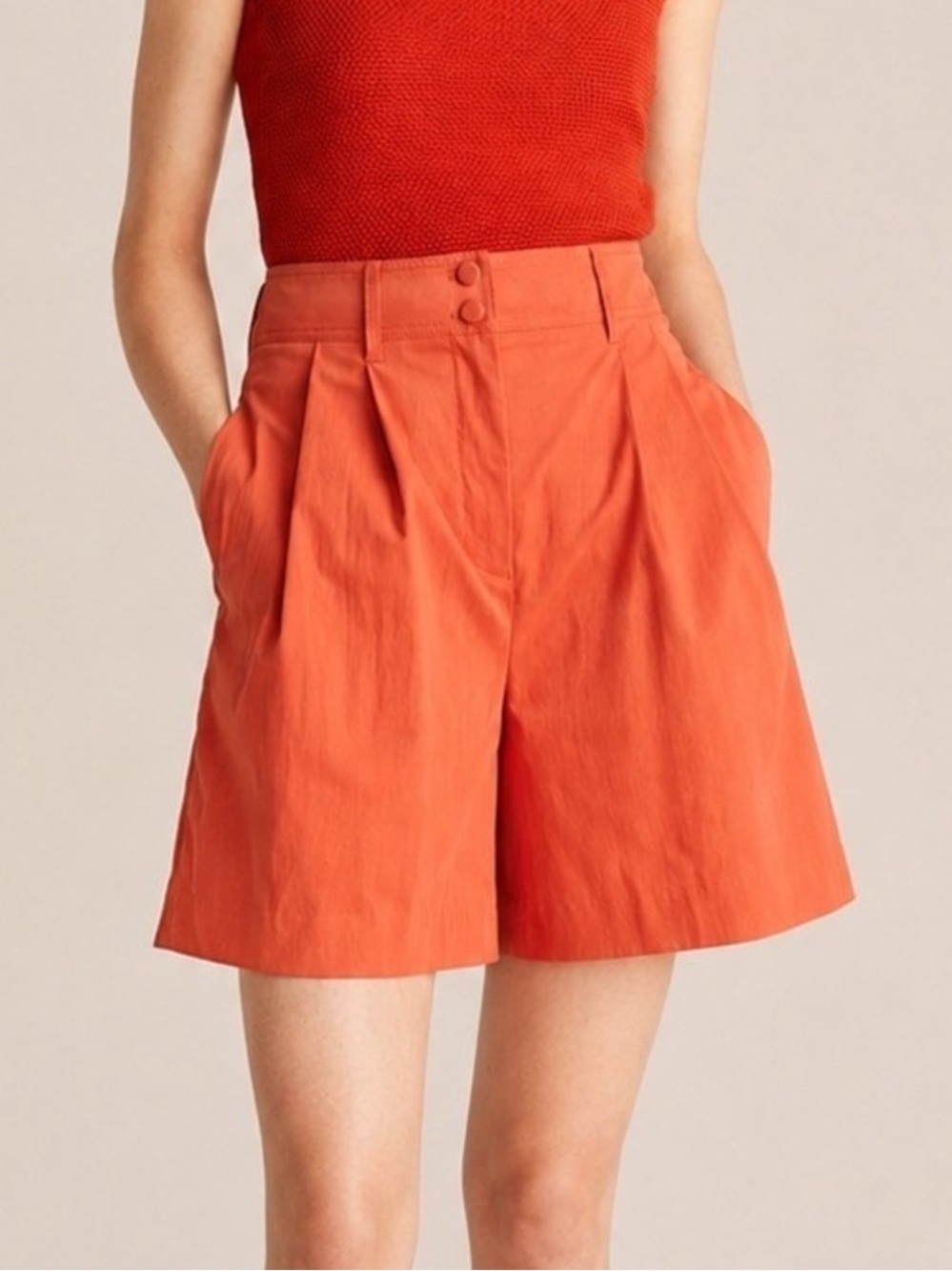 Rebecca Taylor Orange Pomodoro Shorts Tailored Pleated High Waisted